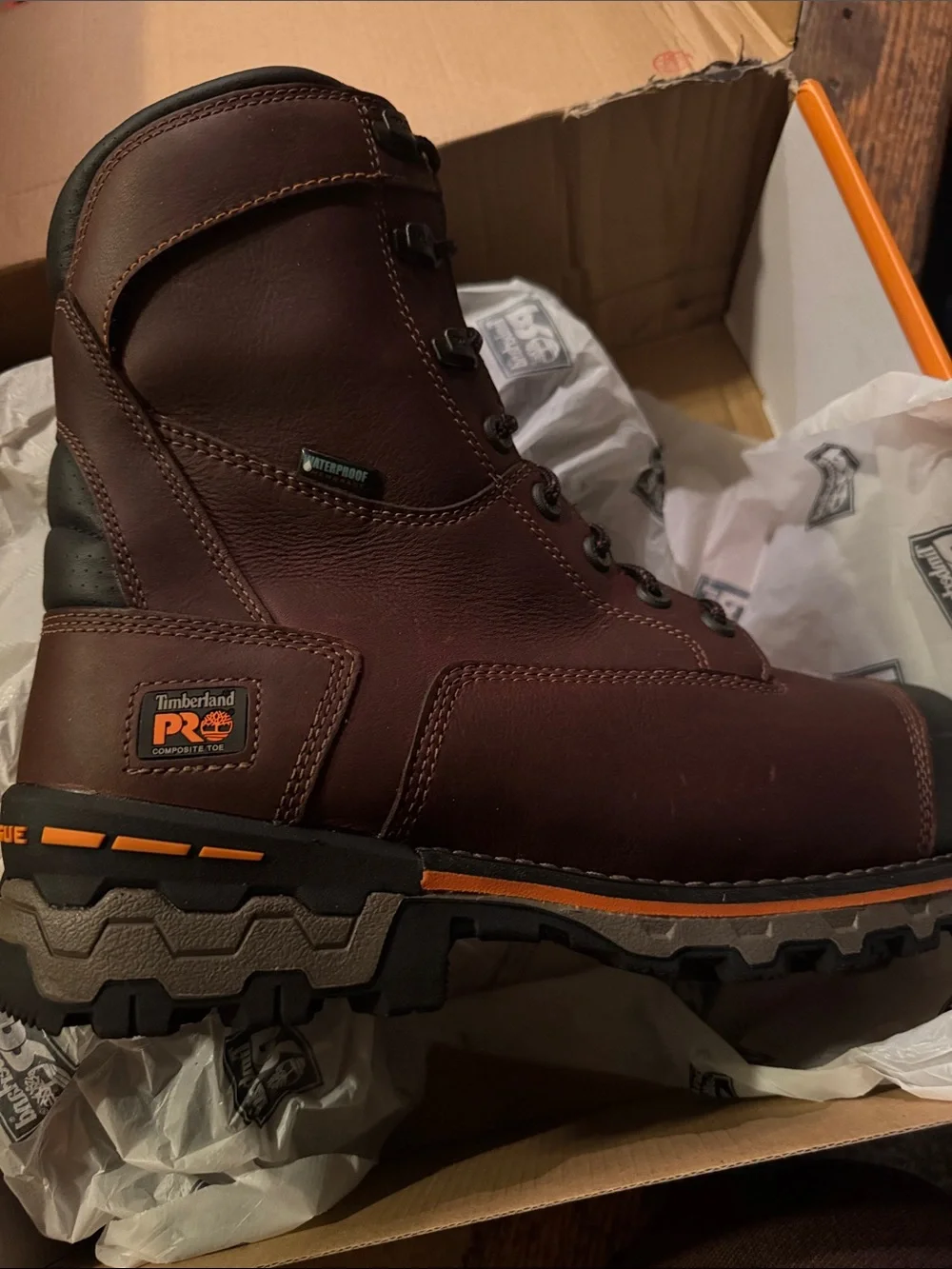 Timberland PRO Brown Work Safety Boot with Orange Accents